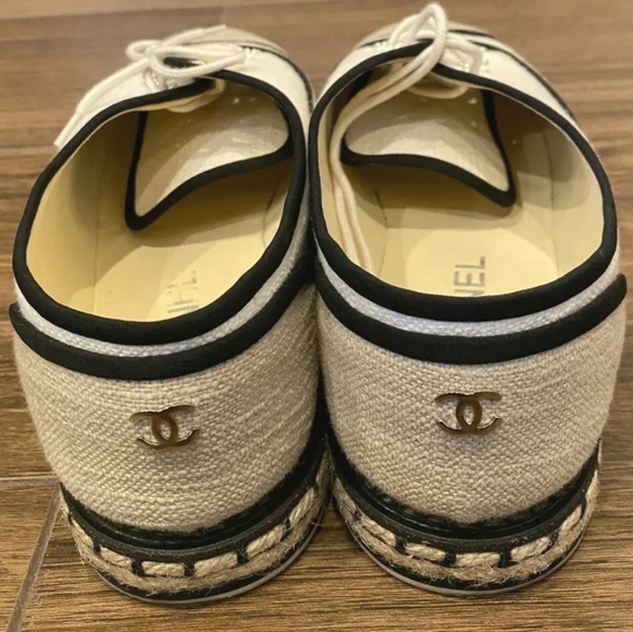 CHANEL Espadrilles Lace Up Cotton Loafers 39.5 - Picture 5 of 7